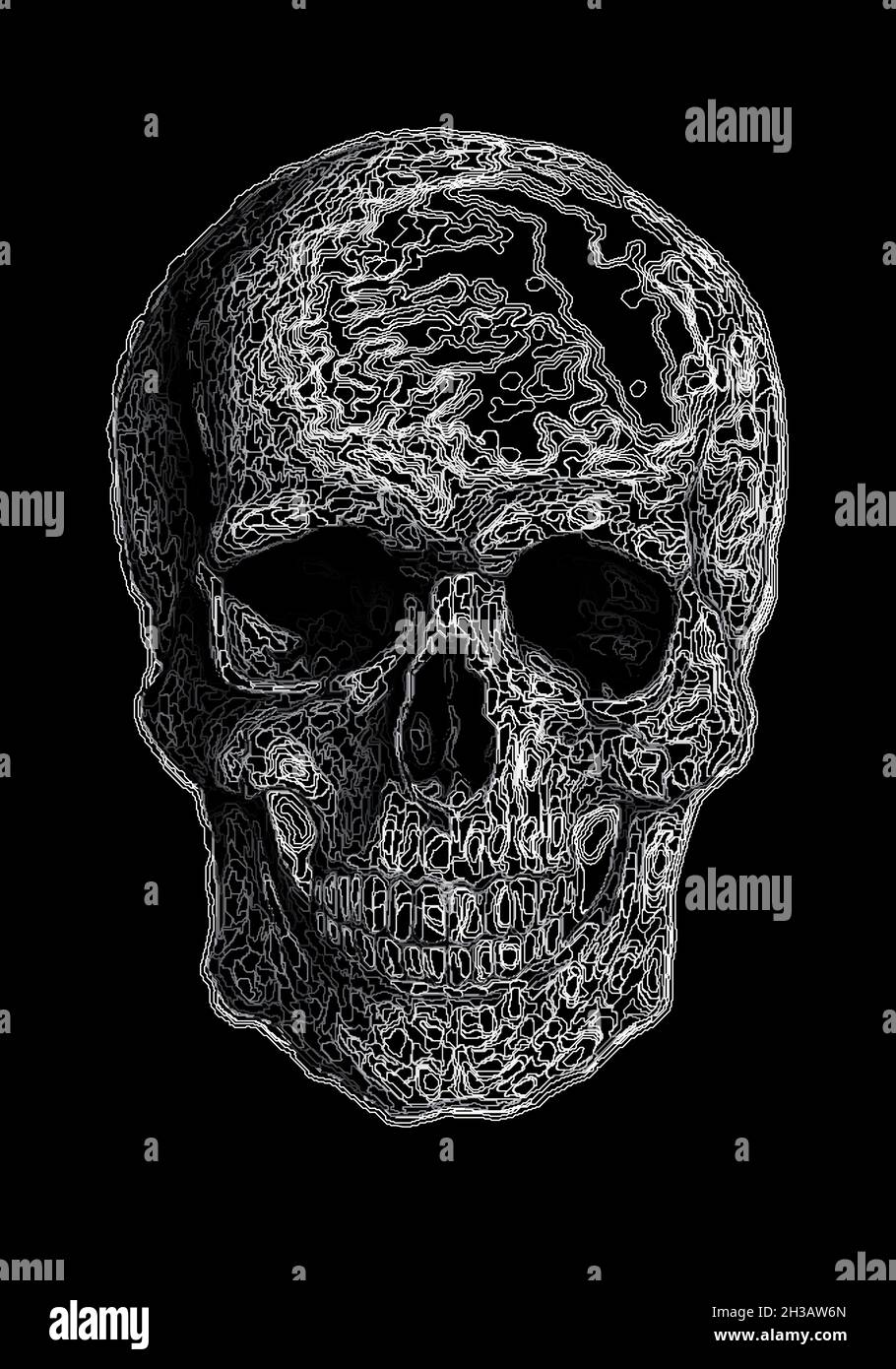 Weißer menschlicher Schädel mit abstrakter Linienzeichnung, Vektorgrafik Stock Vektor