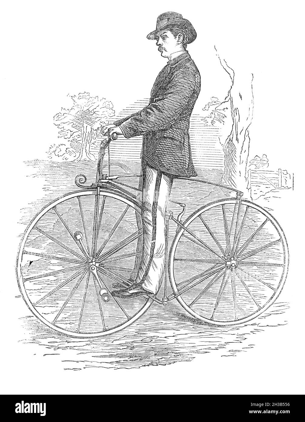 phantom boneshaker Vintage Holzschnitt von 1871 - English Mechanic and World of Science - Antique Image Stockfoto