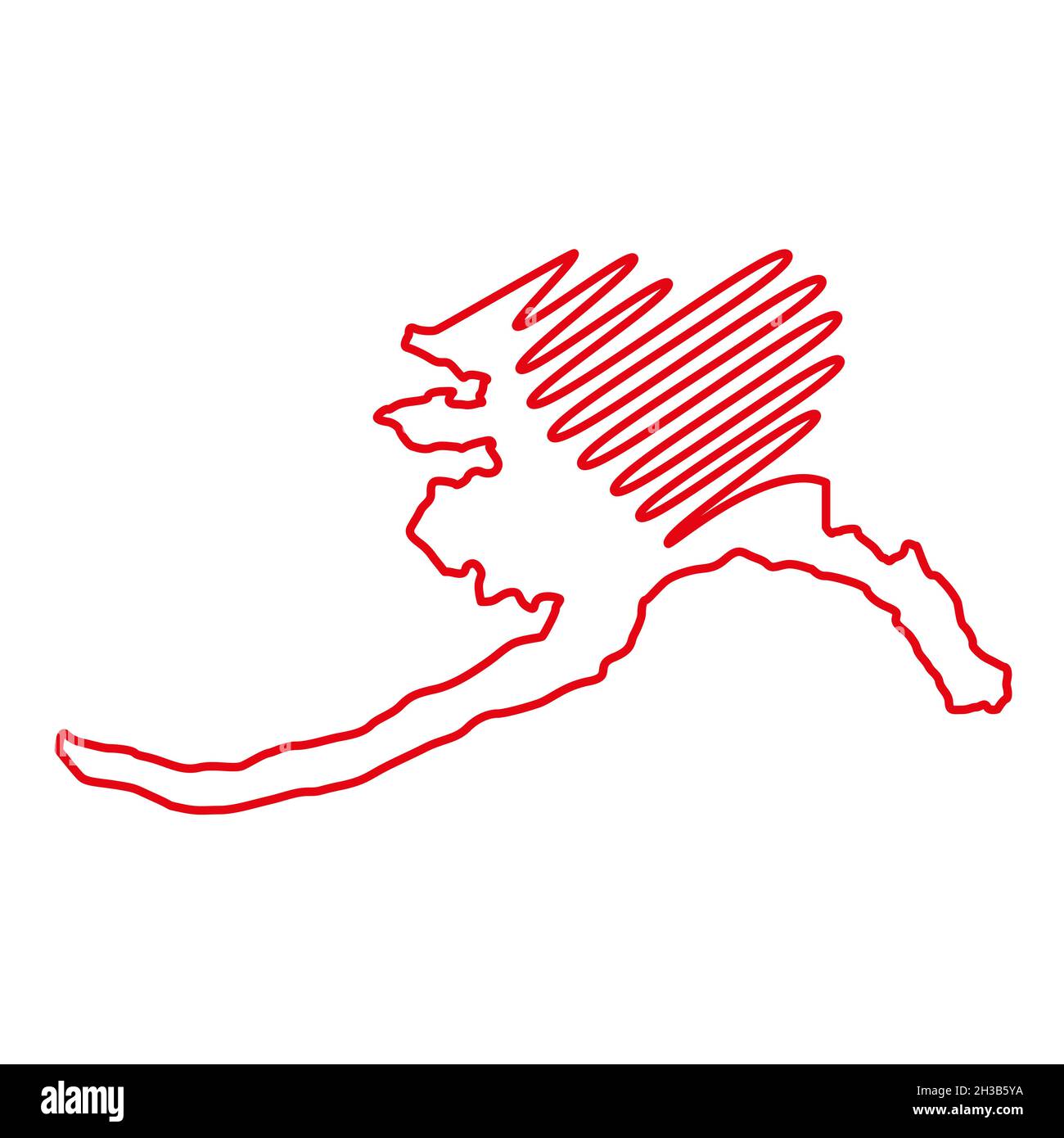 Alaska US State rote Umrisskarte mit der handschriftlichen Herzform. Kontinuierliche Linienzeichnung des patriotischen Heimatzeichens. Eine Liebe für eine kleine Heimat. T-Shirt Stockfoto