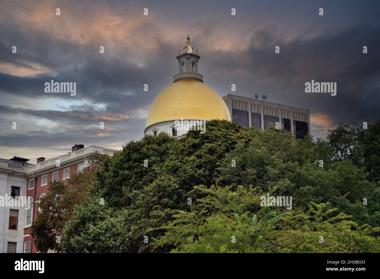 Boston, Massachusetts, USA. Das Massachusetts State Capitol Building. Stockfoto