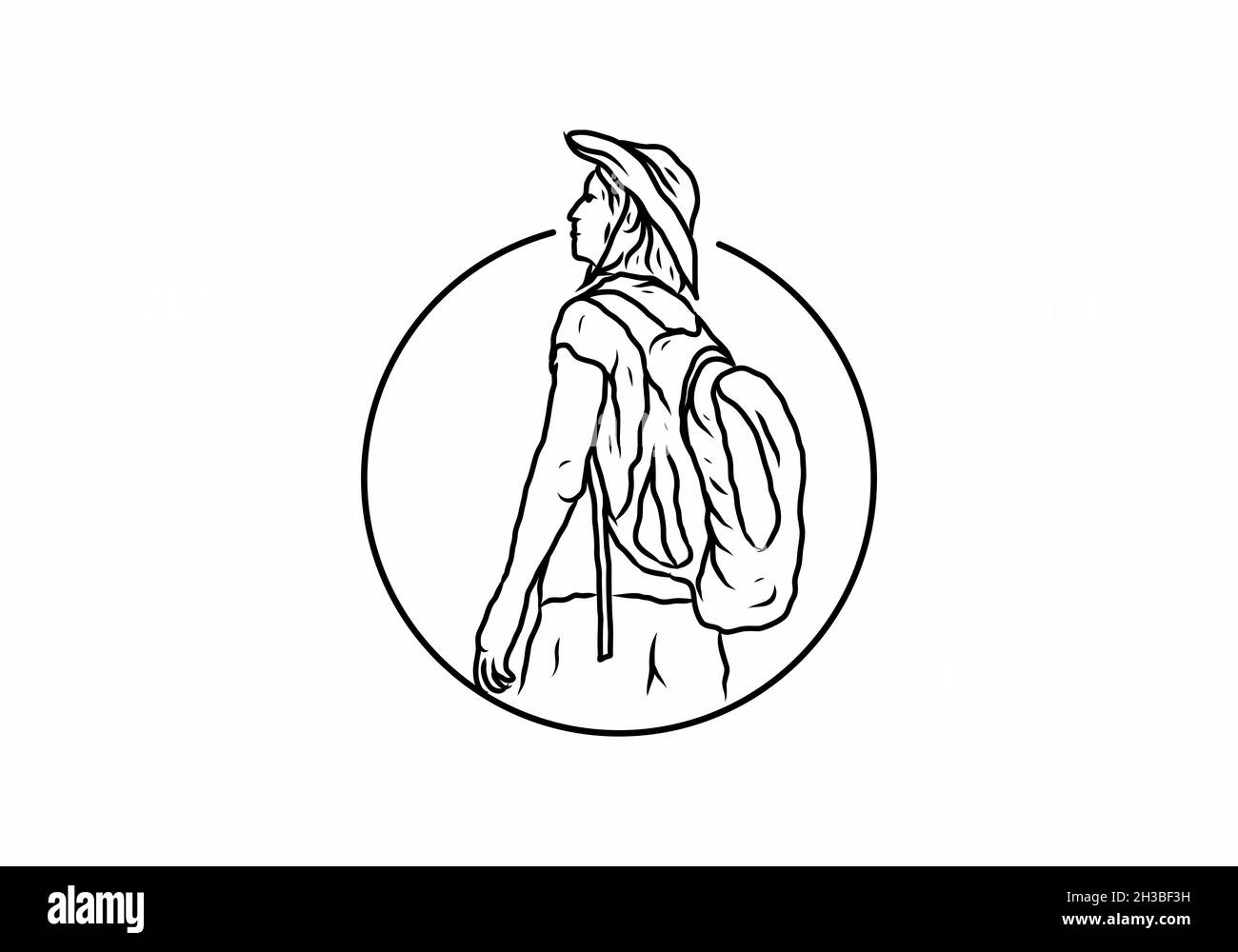 Bunte Backpacker Mann Illustration Zeichnung Design Stock Vektor