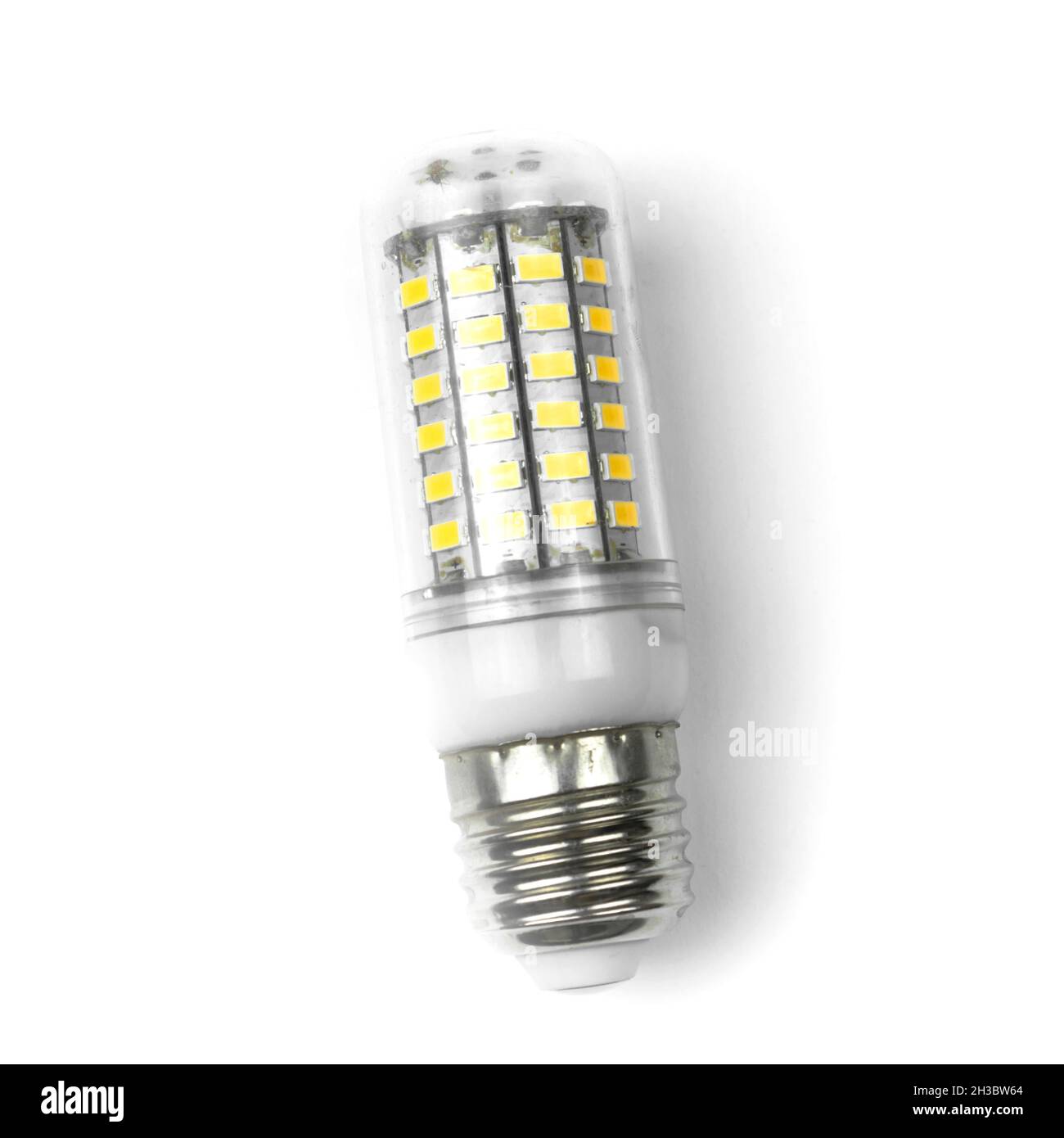 Glühlampe, weißer Hintergrund. Energiesparkonzept. Quadratisches Design, flach liegend, Draufsicht Stockfoto
