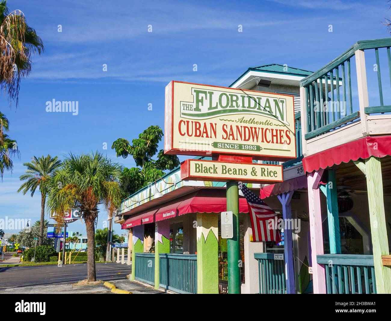 The Floridian Cuban Sandwiches, Beach, Resort Area Cafe serviert kubanische Küche auf Treasure Island, Florida, USA. Stockfoto