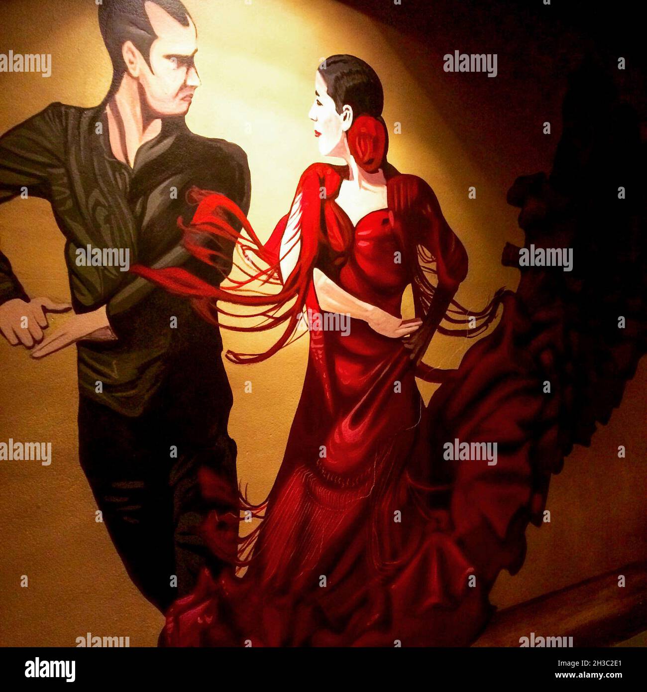 SYDNEY, AUSTRALIEN - 16. Sep 2021: Eine spanische Flamenco-Wandkunst im Tapas Restaurant in Sydney, Australien Stockfoto