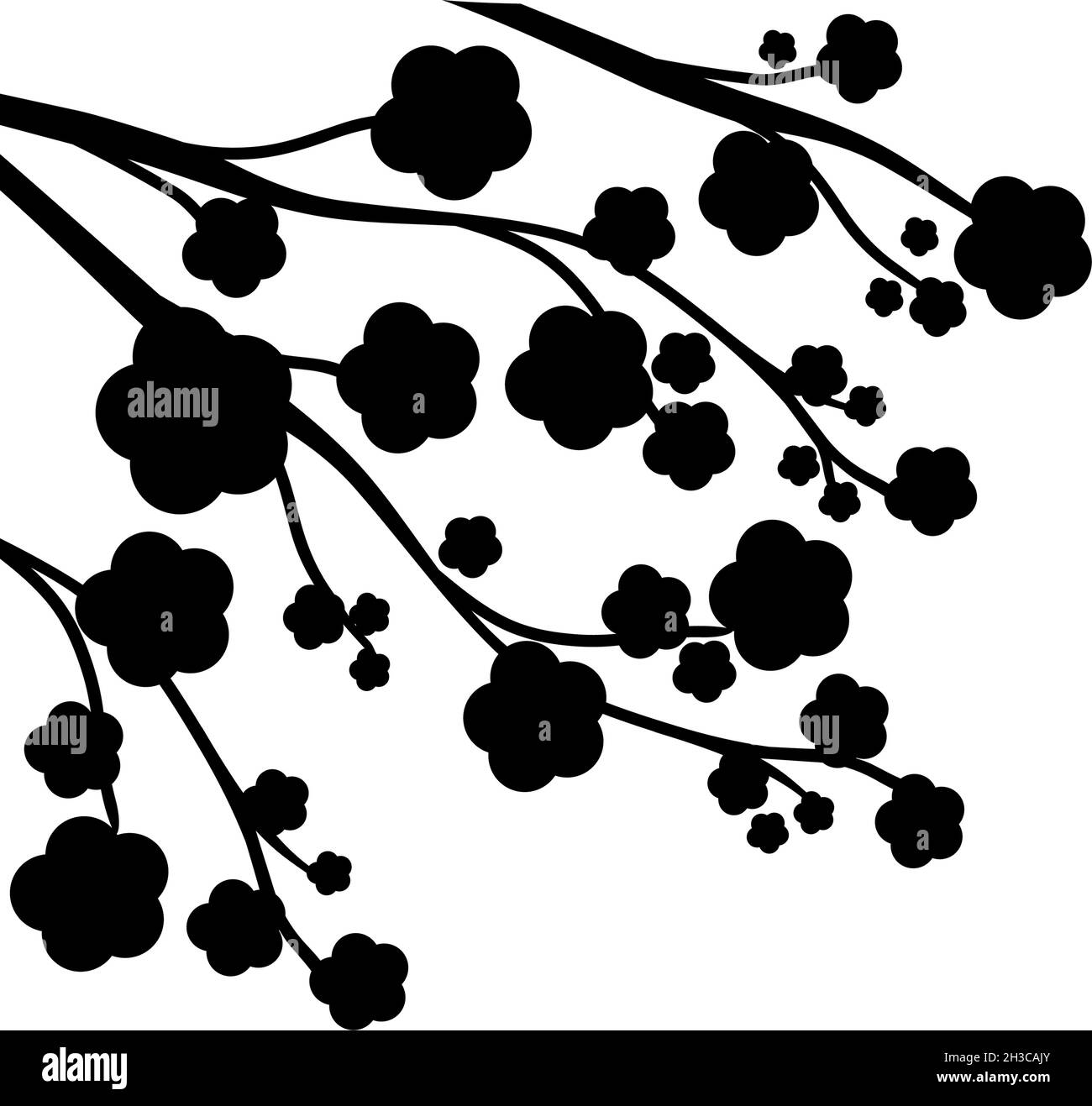 Silhouette Sakura Pflanze Zweige mit Blumen Stock Vektor