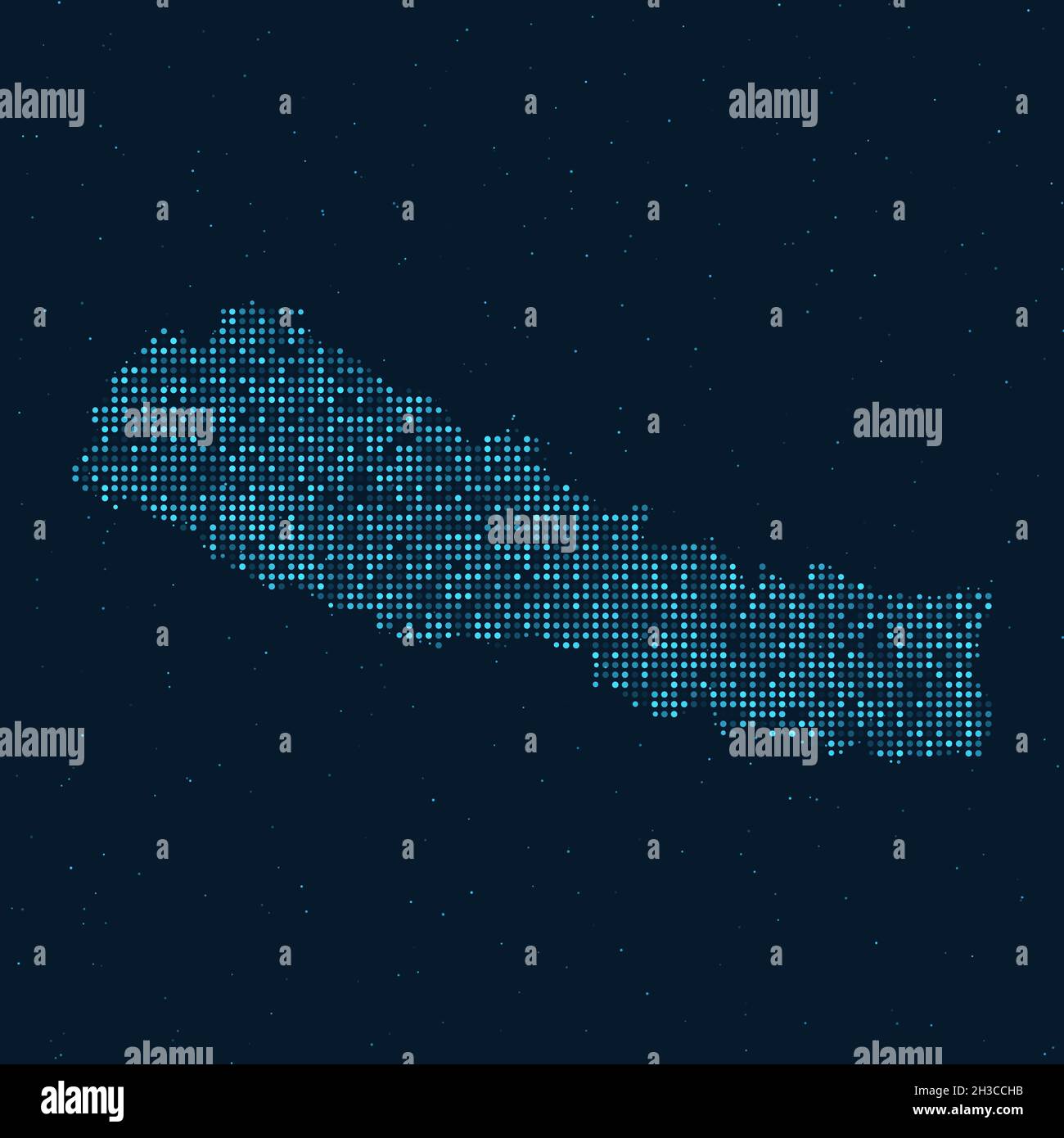 Abstrakt gepunkteter Halbton mit Sterneneffekt auf dunkelblauem Hintergrund mit Landkarte von Nepal. Digitale gepunktete Technologie Design Kugel und Struktur. vektor i Stock Vektor