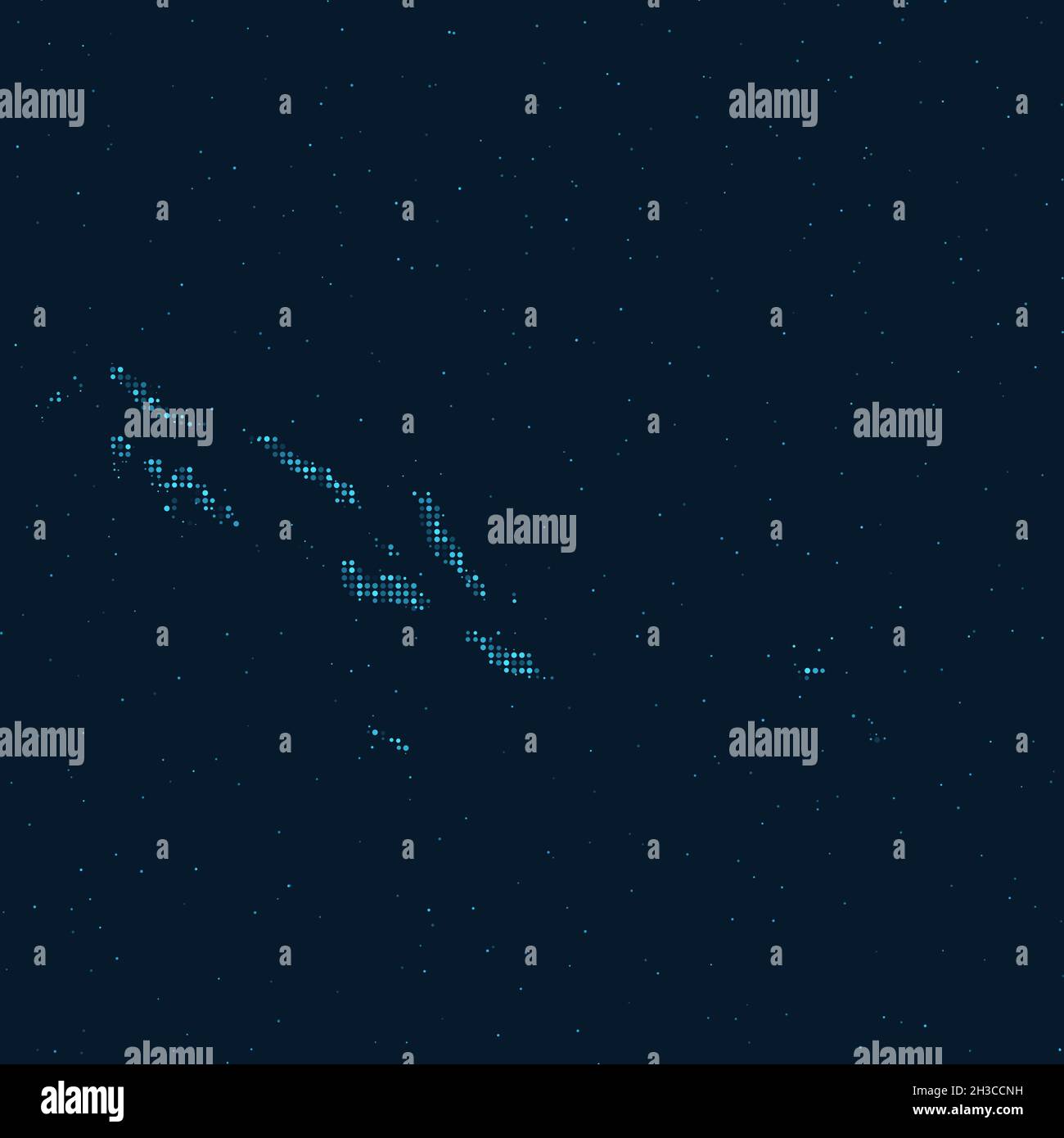 Abstrakt gepunkteter Halbton mit Sterneneffekt auf dunkelblauem Hintergrund mit Karte der Salomonen. Digitale gepunktete Technologie Design Sphäre und Struktur Stock Vektor