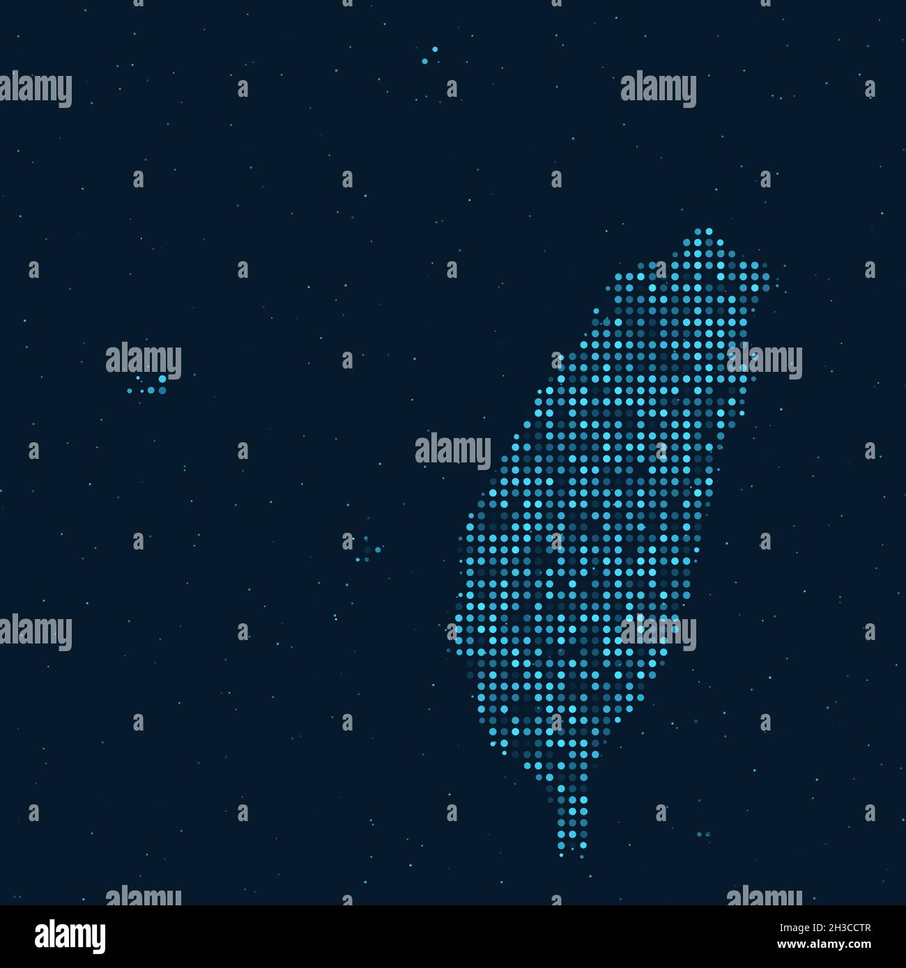 Abstrakter gepunkteter Halbton mit Sterneneffekt auf dunkelblauem Hintergrund mit Karte von Taiwan. Digitale gepunktete Technologie Design Kugel und Struktur. vektor Stock Vektor