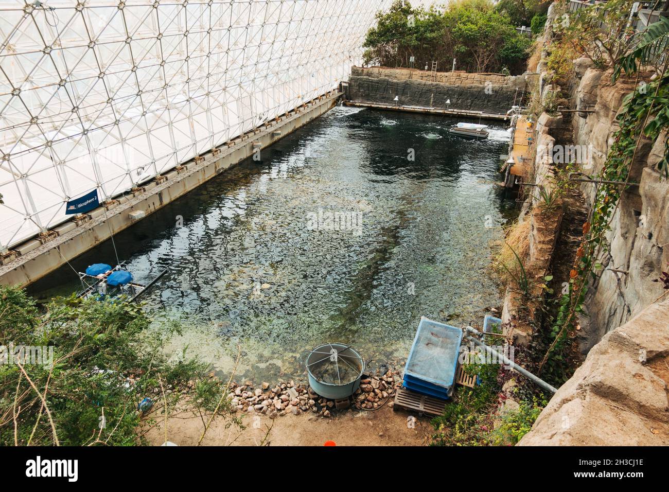 Ein Ozeansimulationspool im UArizona Biosphere 2 Dome, in der Nähe von Tucson, AZ Stockfoto