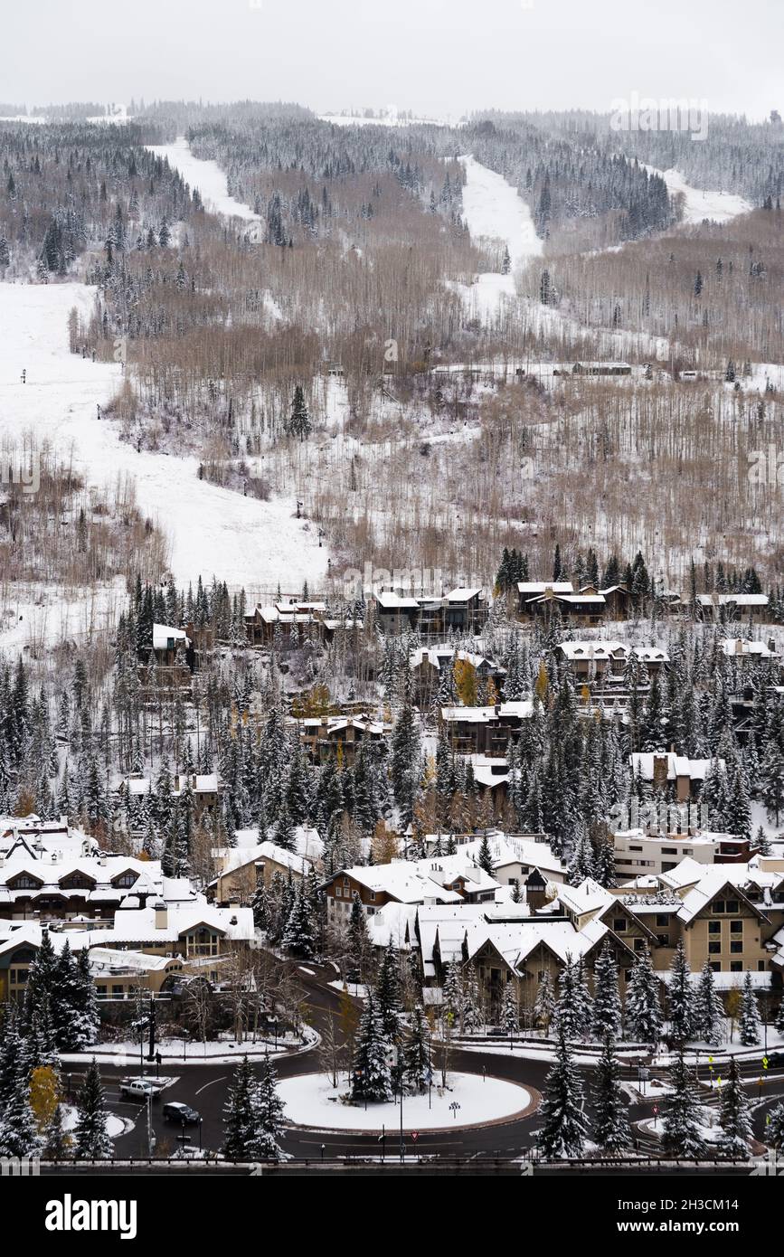 Winterblick in Vail, Colorado. Stockfoto