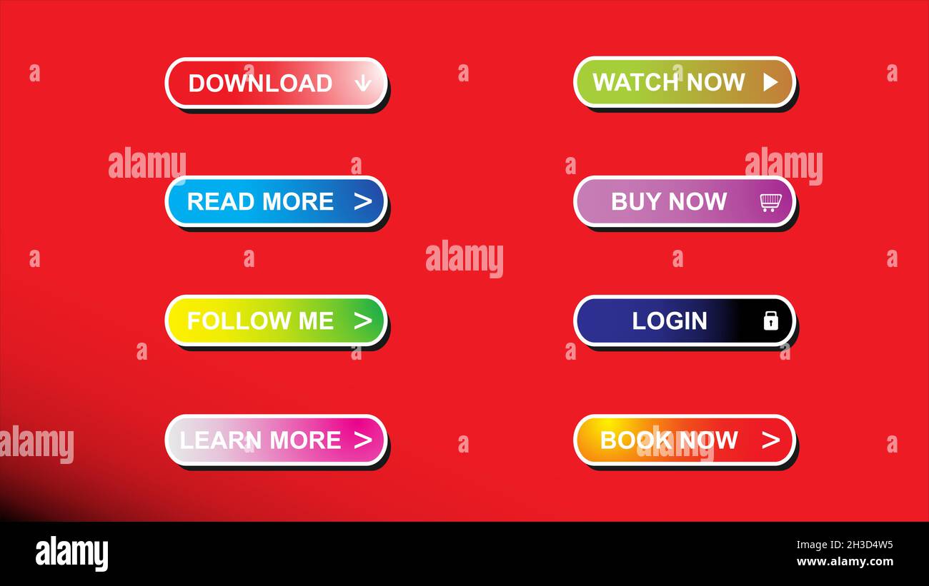 Set von modernen Schaltflächen für Website und ui. Vektorsymbol. Stock Vektor