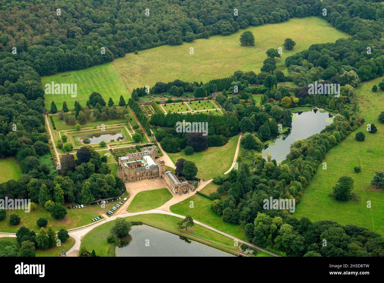 Luftbild von Newstead Abbey, Nottinghamshire England Stockfoto