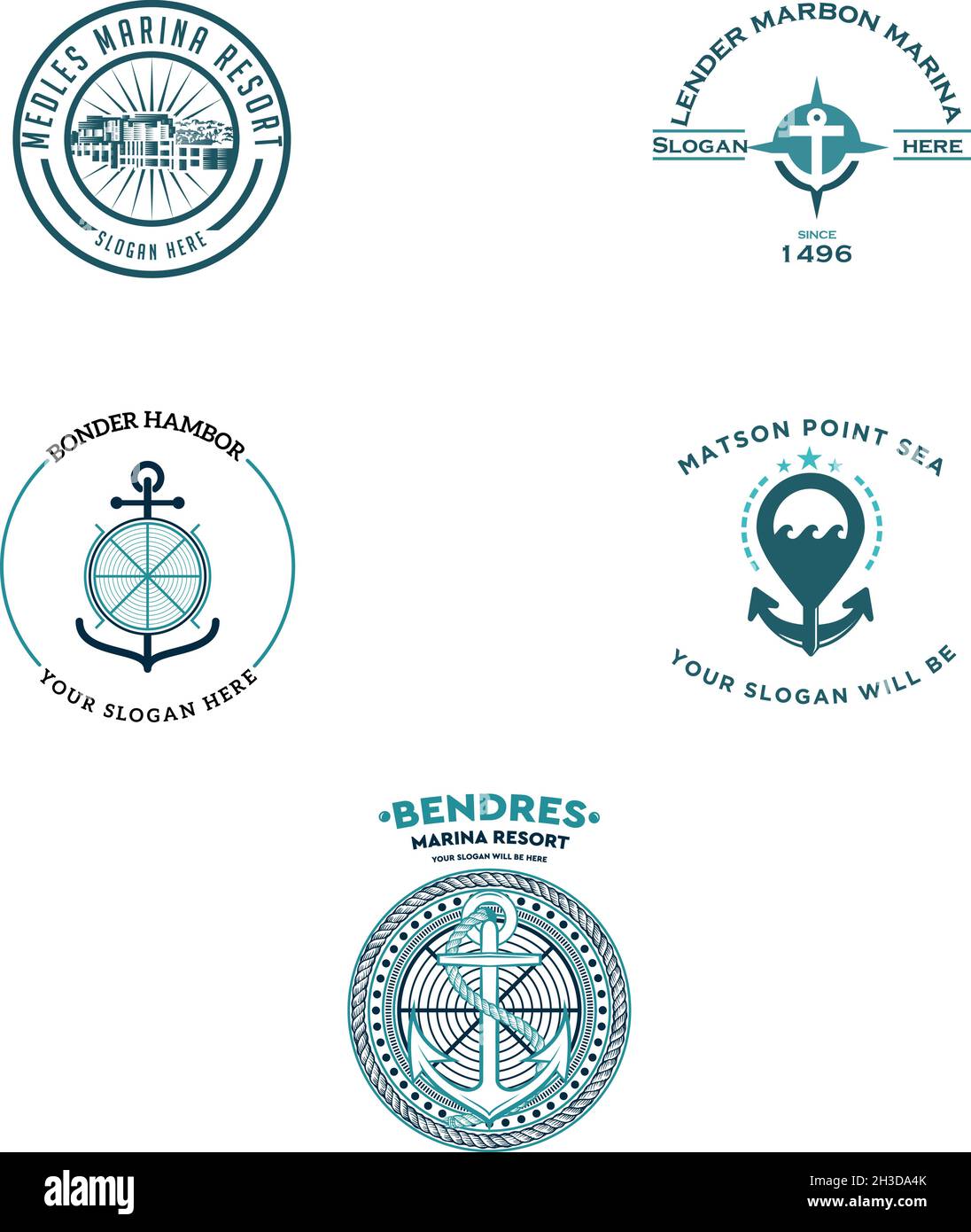 Set der Kollektion Marine Sea Resort Hafen nautisches Logo Design Stock Vektor