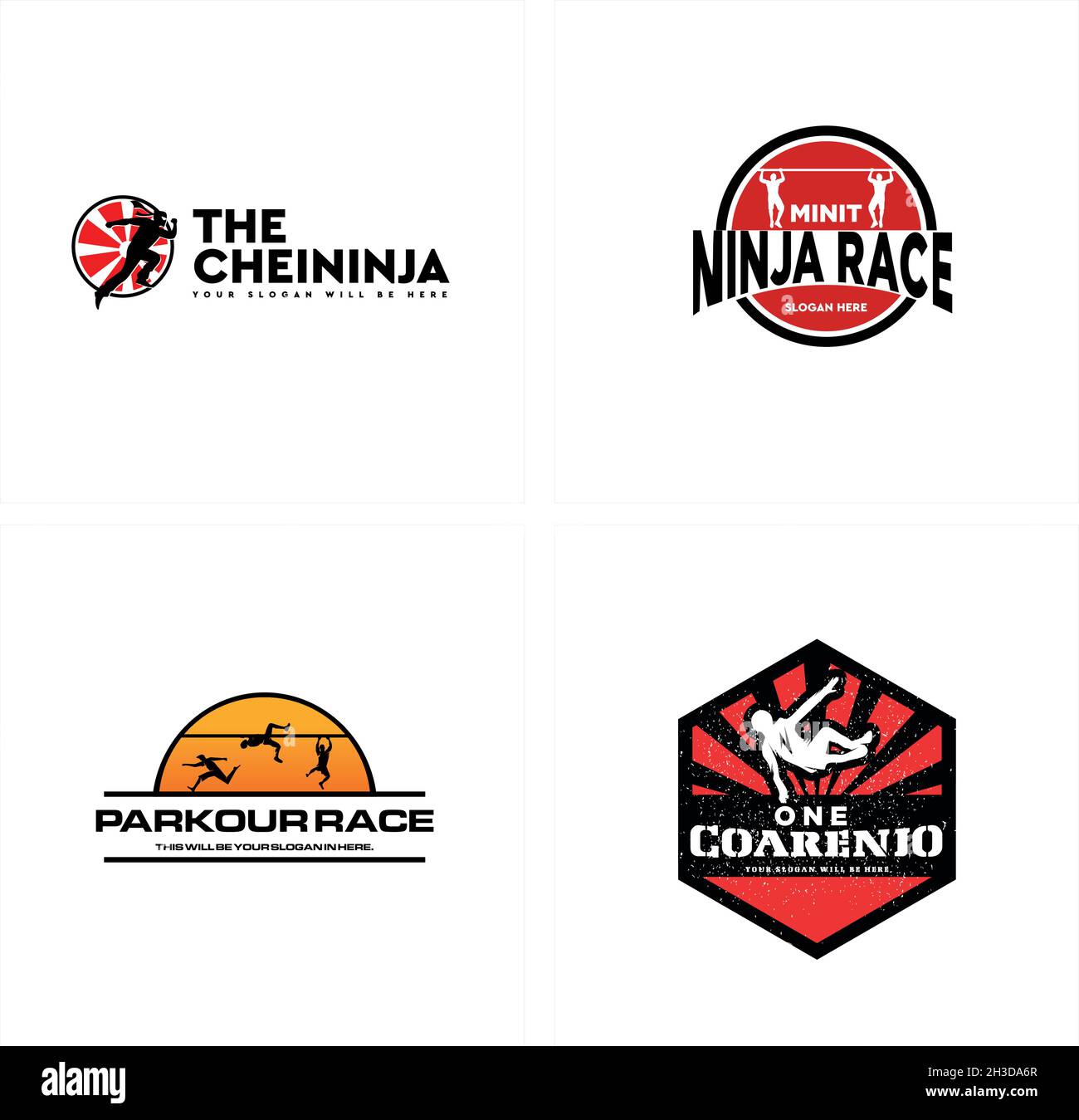 Set aus Parkour Laufsport Ninja Emblem Logo Design Stock Vektor
