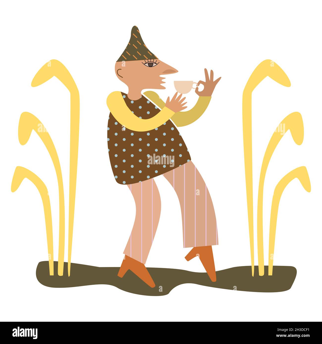 Vektorgrafik. Clipart. Mann mit einem Getränk in den Händen Stock Vektor