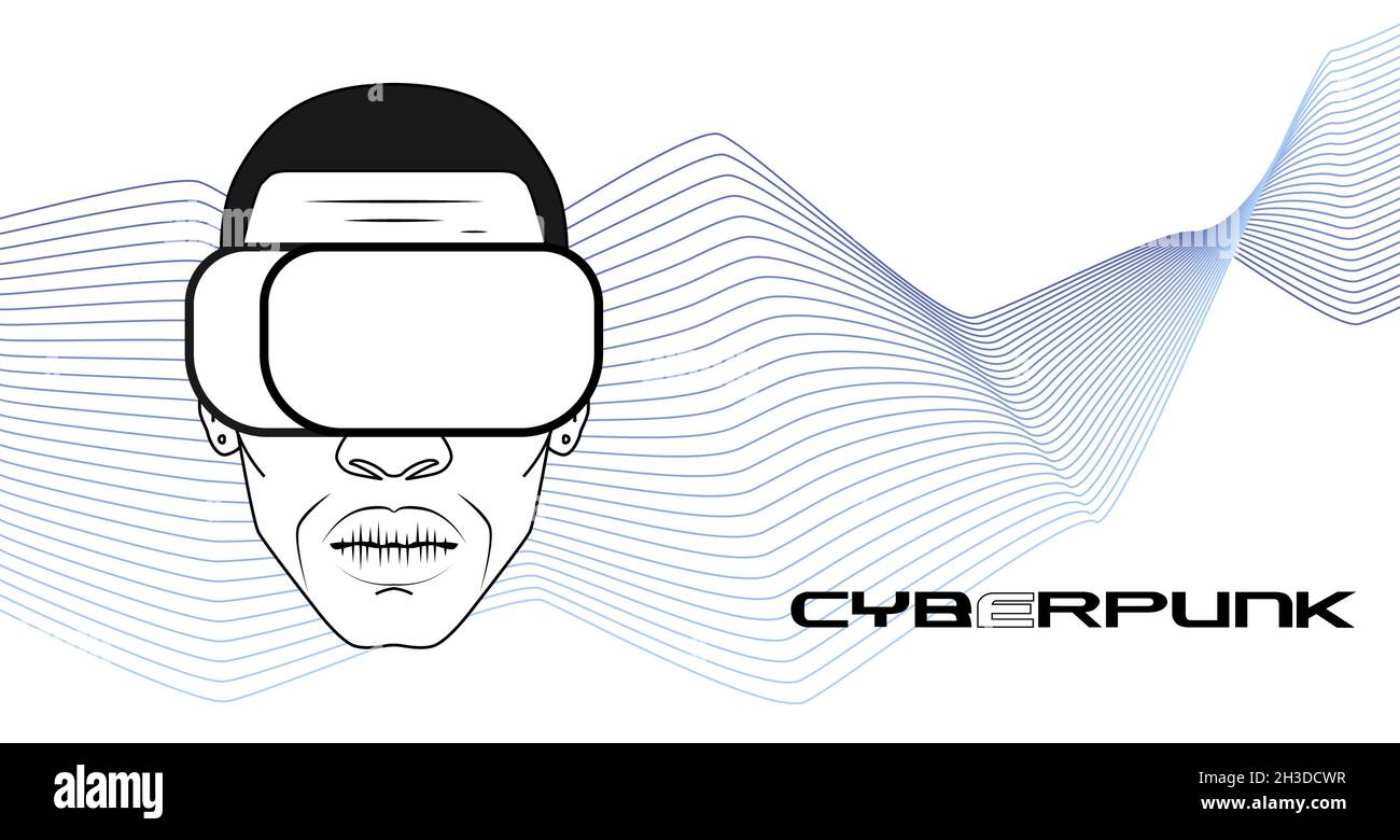 African American trägt virtuelle Realität. Farbenfrohe Welt. Vektorgrafik. Retro-Style Stock Vektor