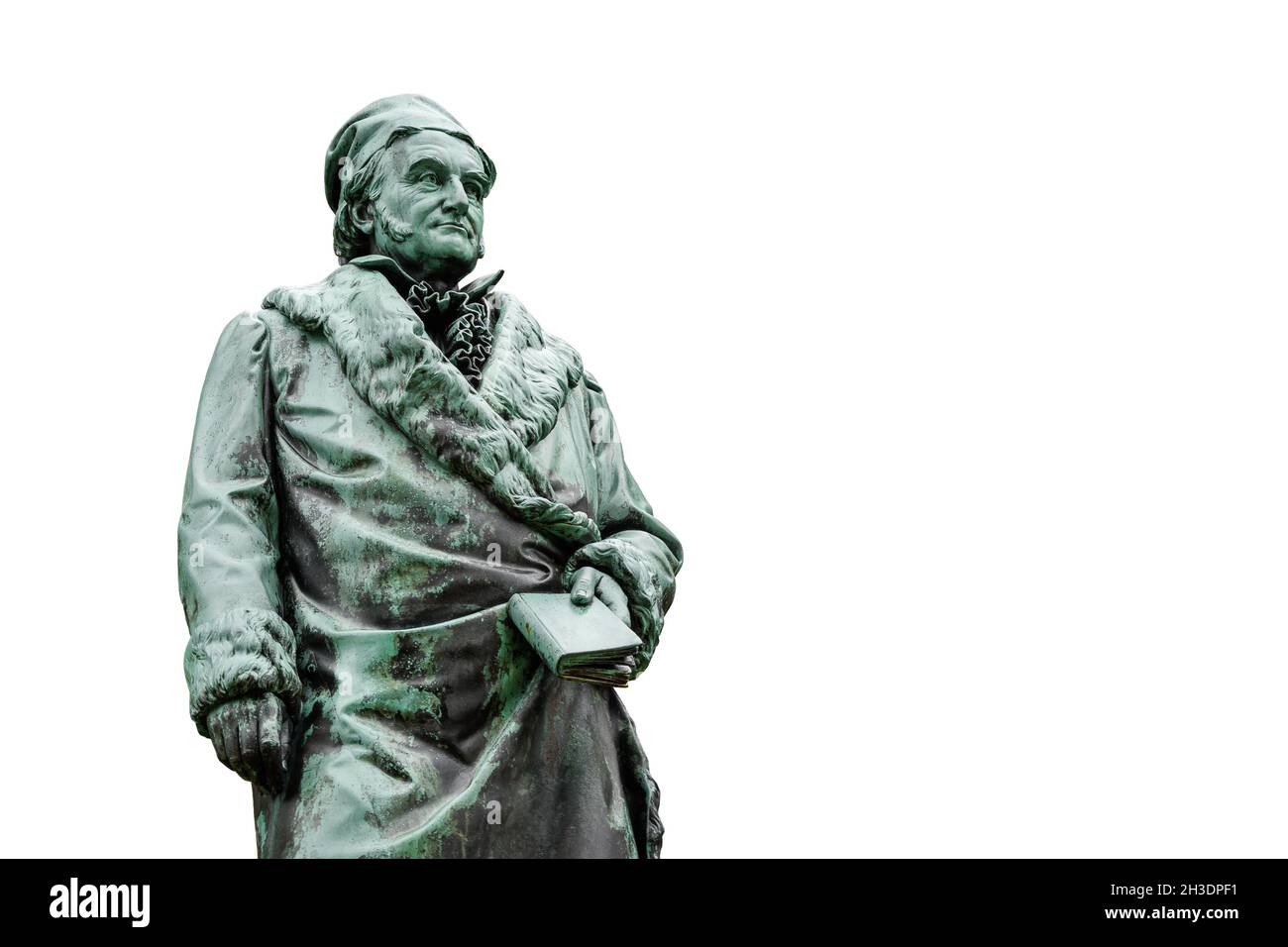 Statue von Carl Friedrich Gauss an seinem Geburtsort in Braunschweig. Mathematiker (1777-1855), isoliert auf weißem Hintergrund mit Kopierraum. Stockfoto