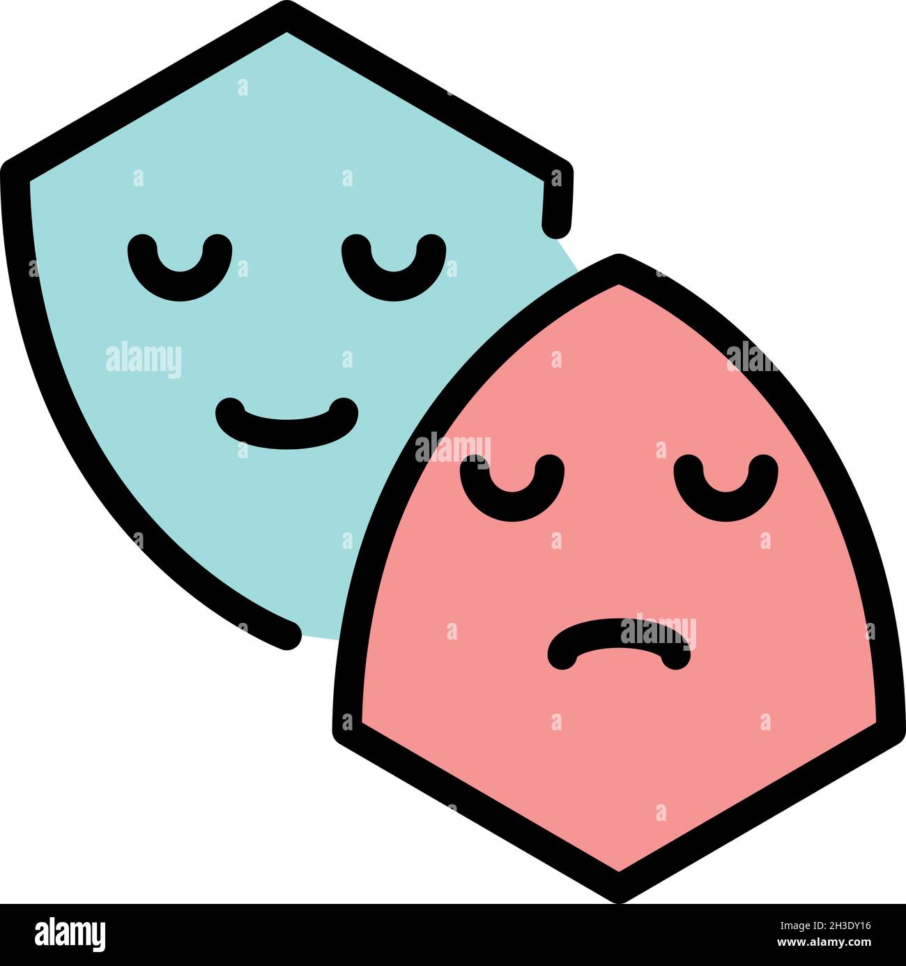 Trauriges und glückliches Maskensymbol. Kontur traurig und glücklich
