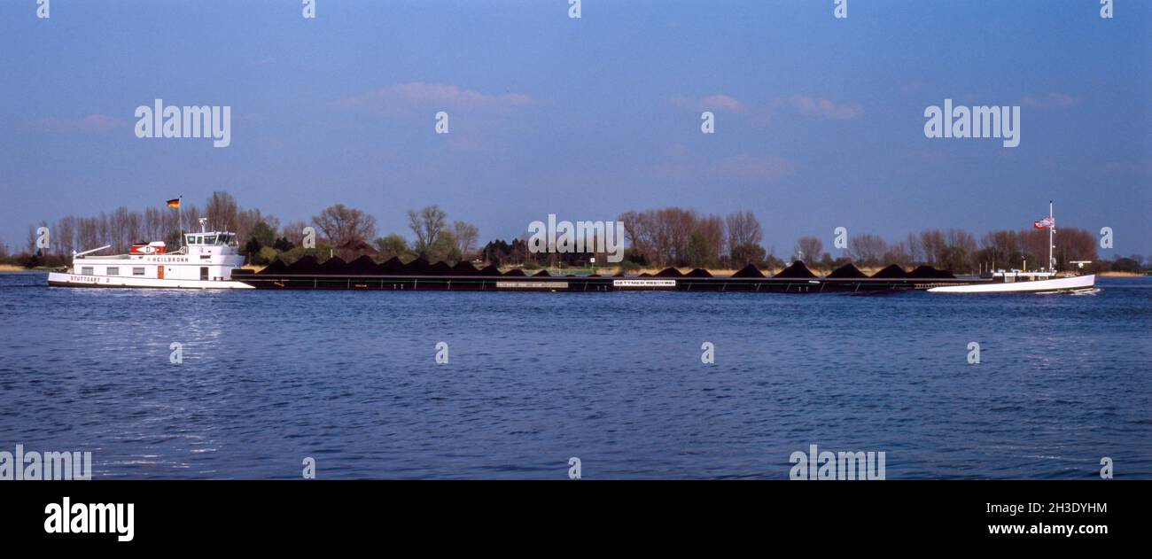 Kohleladen-Massengutfrachter an der Niederweser, Deutschland, Niedersachsen Stockfoto