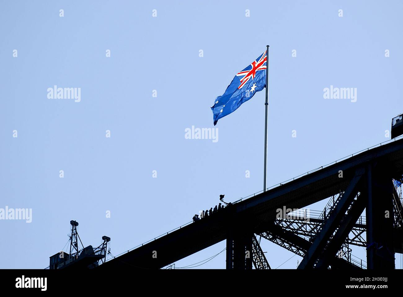 Australische Flagge auf der Harbour Bridge in Sydney, Australien, Sydney Stockfoto