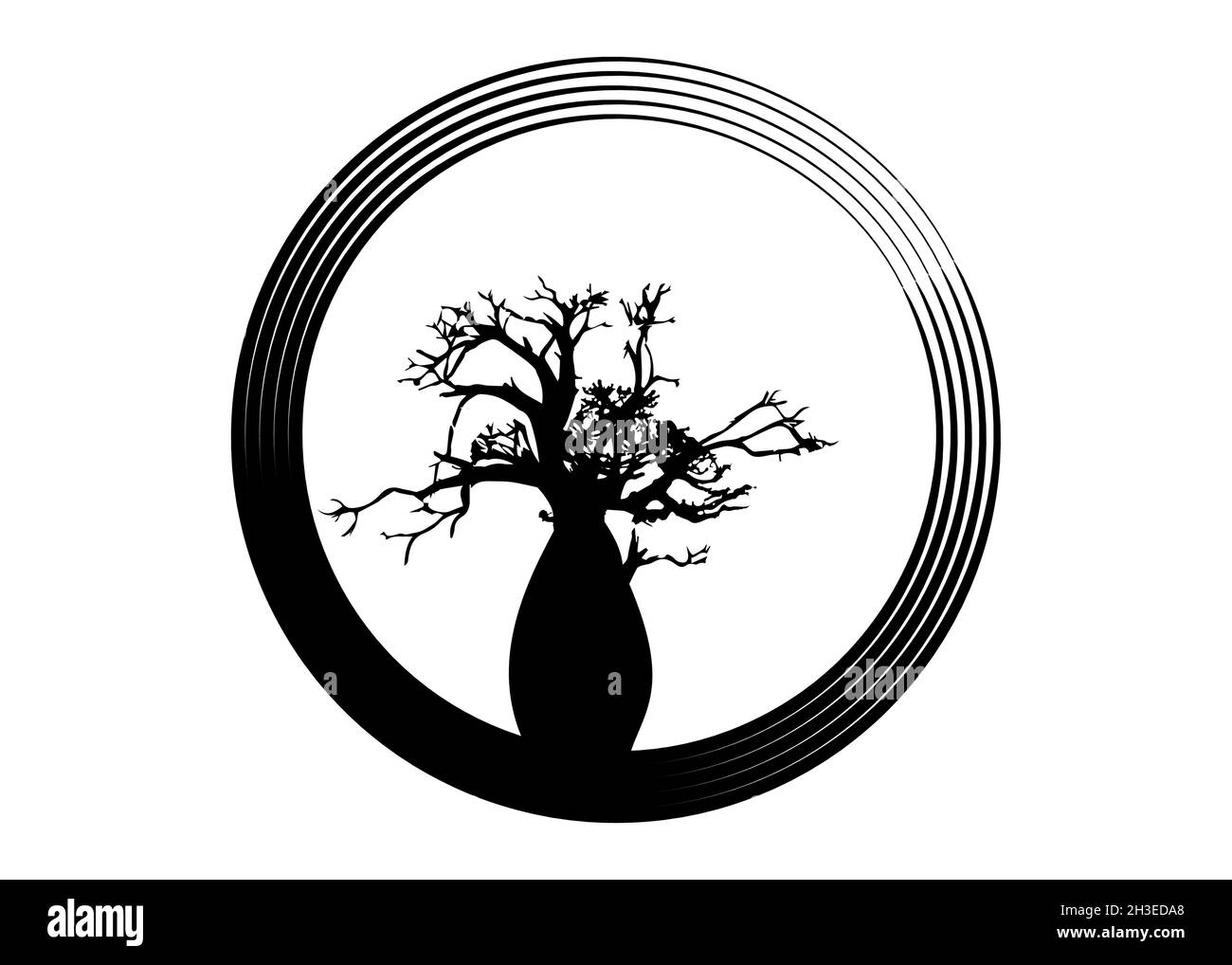 Boab oder Baobab Tree Vector isoliert, Baum Silhouette Kreis Logo Konzept Symbol, Illustration Zeichen isoliert auf weißem Hintergrund Stock Vektor