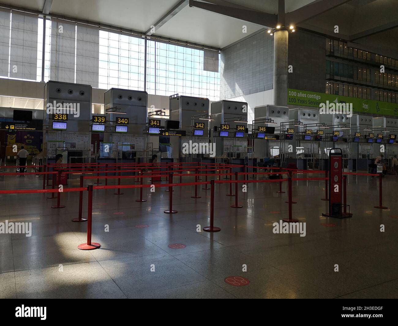 Check-in-Schalter, Flughafen Malaga, Andalusien, Spanien. Stockfoto