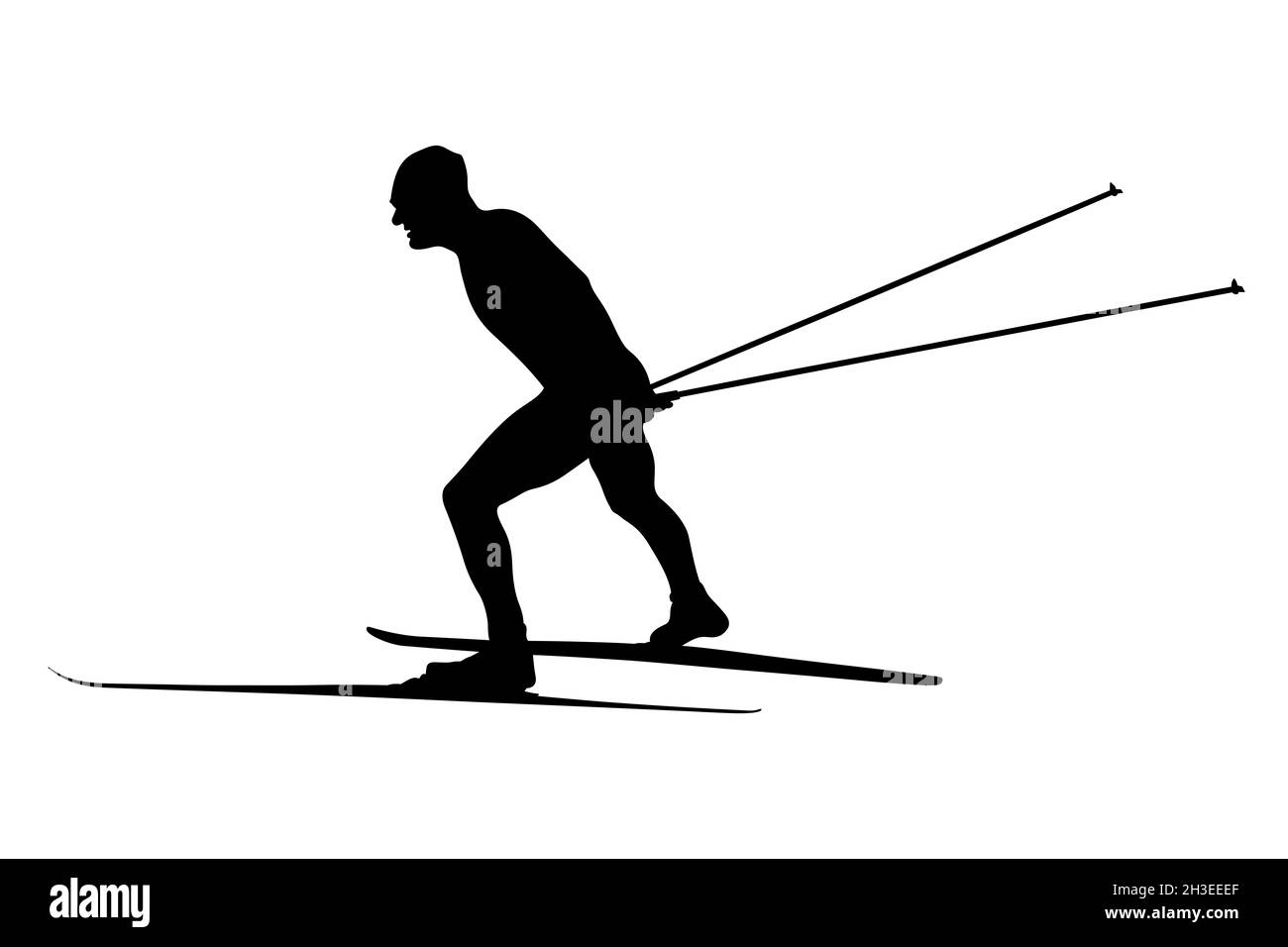 Cross Country Skirennen männlich Skifahrer schwarze Silhouette Stockfoto