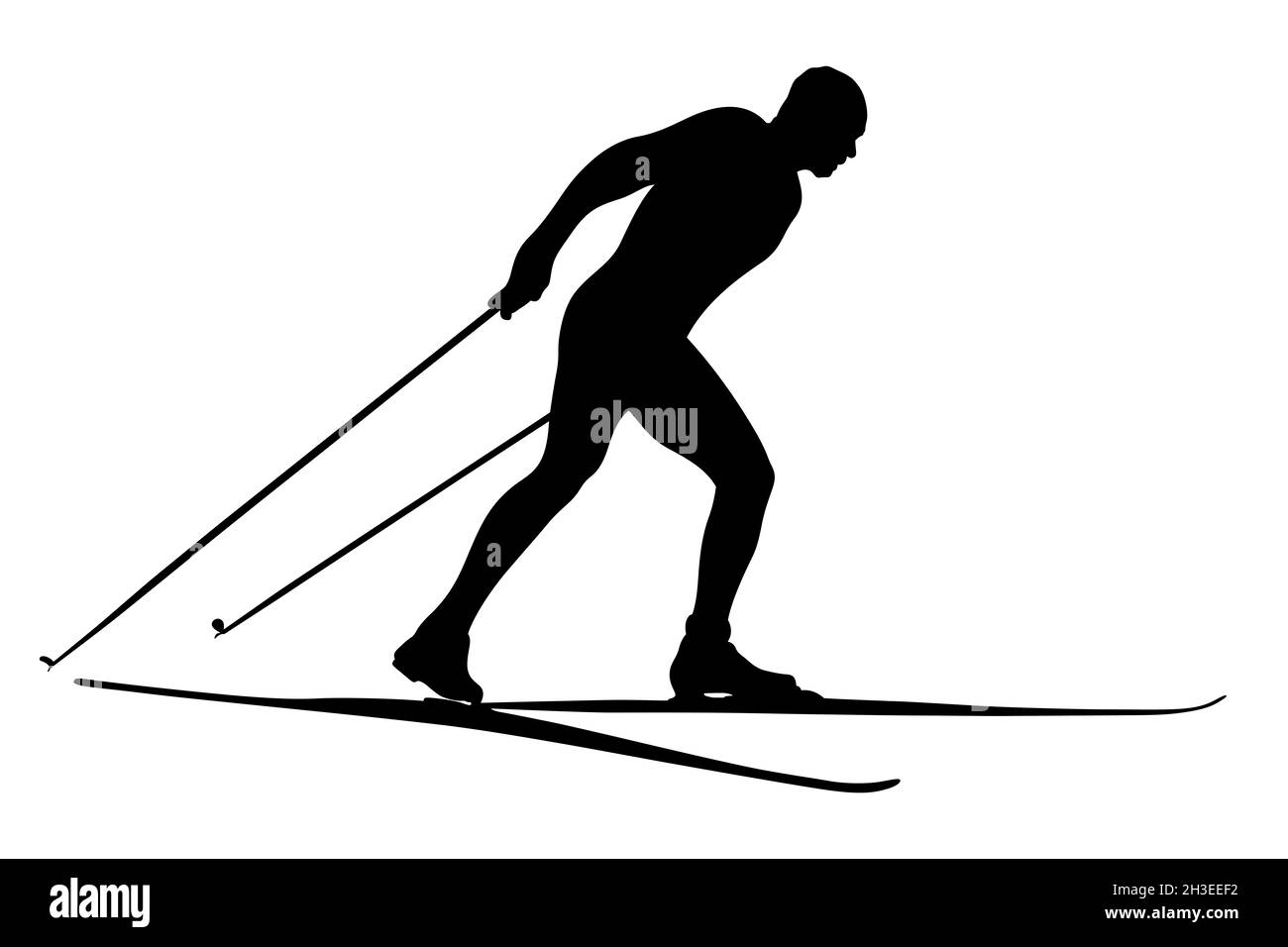 Athlet Skifahrer Cross Country Skirennen schwarze Silhouette Stockfoto