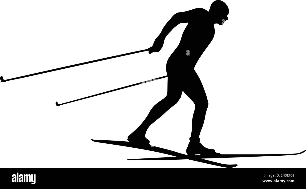 Skirennen für Sportler in schwarzer Silhouette Stock Vektor