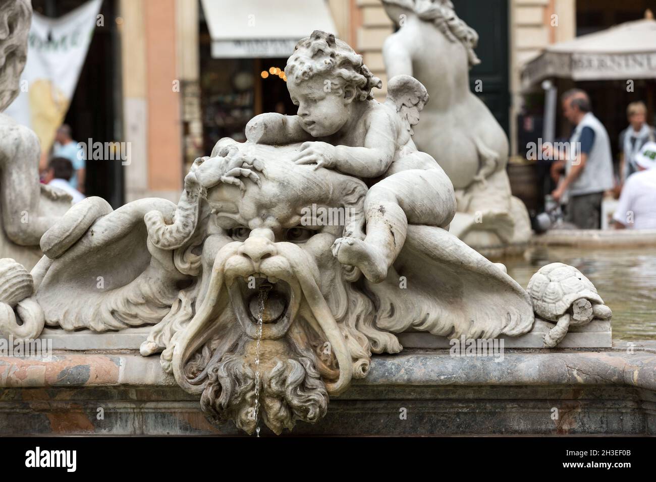 Piazza Navona Brunnen von Neptun. Entworfen von Giacomo della Porta (1574) und Antonio della Bitta. Rom, Italien Stockfoto