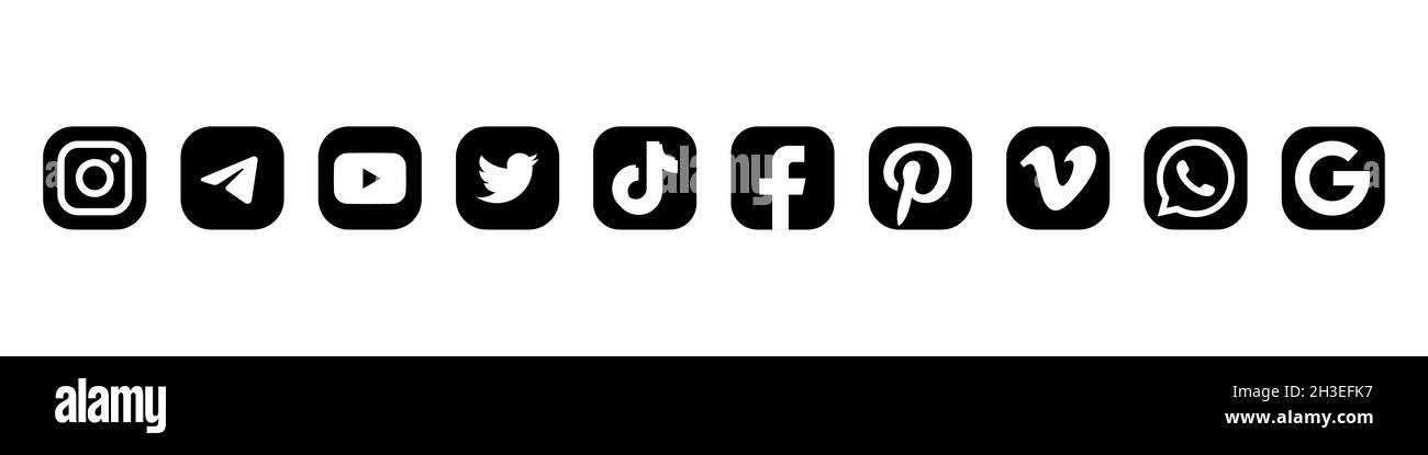 Social-Media-Logo-Symbole auf weißem Hintergrund isoliert. Redaktionelles Bild. Vinnitsia, Ukraine. 05. Februar 2021. Stock Vektor