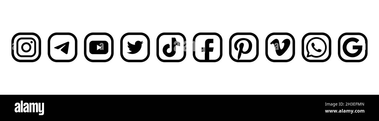 Social-Media-Logo-Symbole auf weißem Hintergrund isoliert. Redaktionelles Bild. Vinnitsia, Ukraine. 05. Februar 2021. Stock Vektor