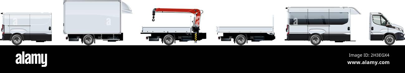 Vector Trucks Schablone für Markenidentität. Verfügbares EPS-10, das durch Gruppen und Ebenen getrennt ist, mit Transparenzeffekten für ein Neumalen mit einem Klick. Stock Vektor