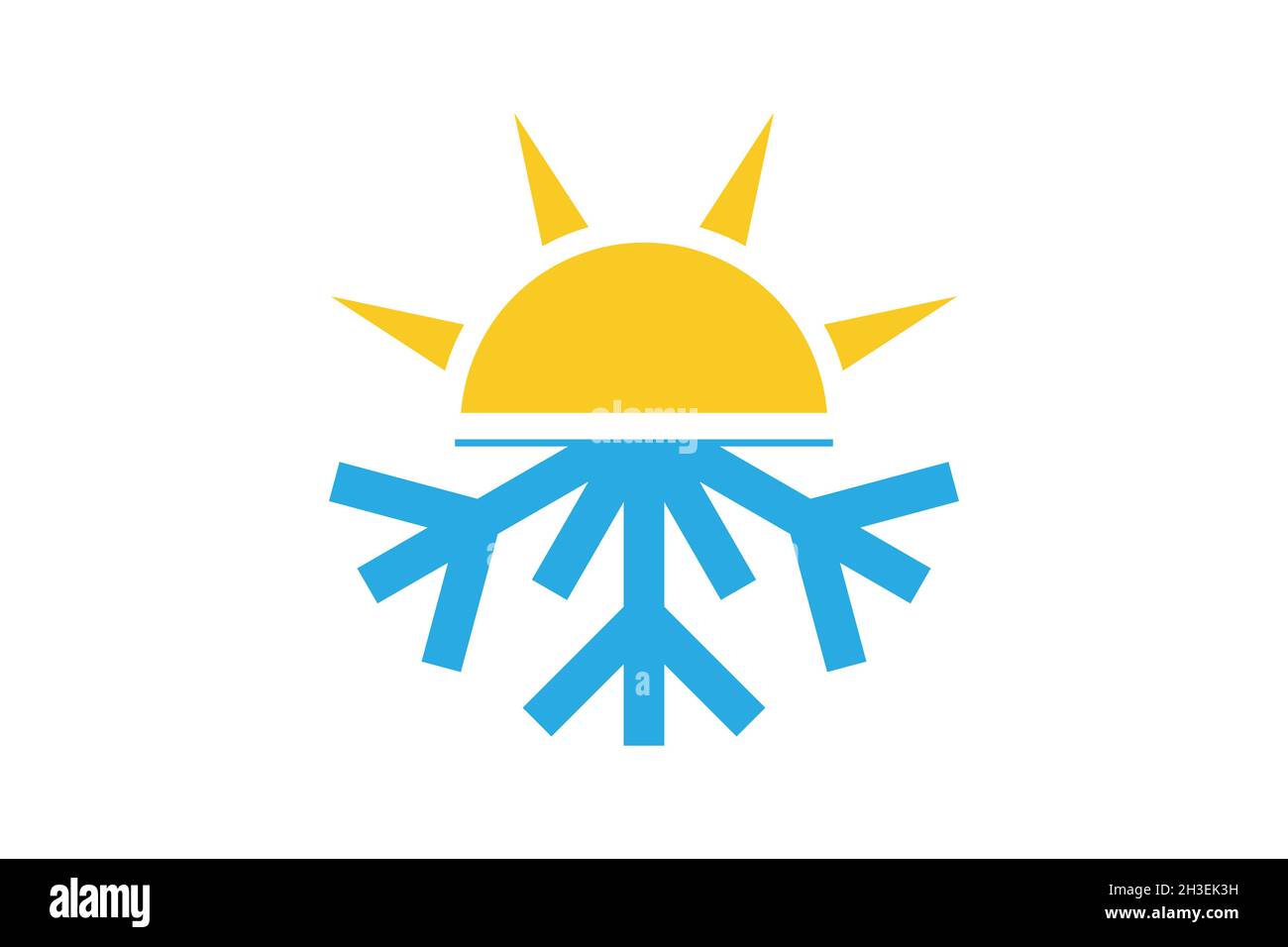 Jahreszeit Natur, Temperatur Symbol. Sonne mit Schneeflocken-Schild Stock Vektor