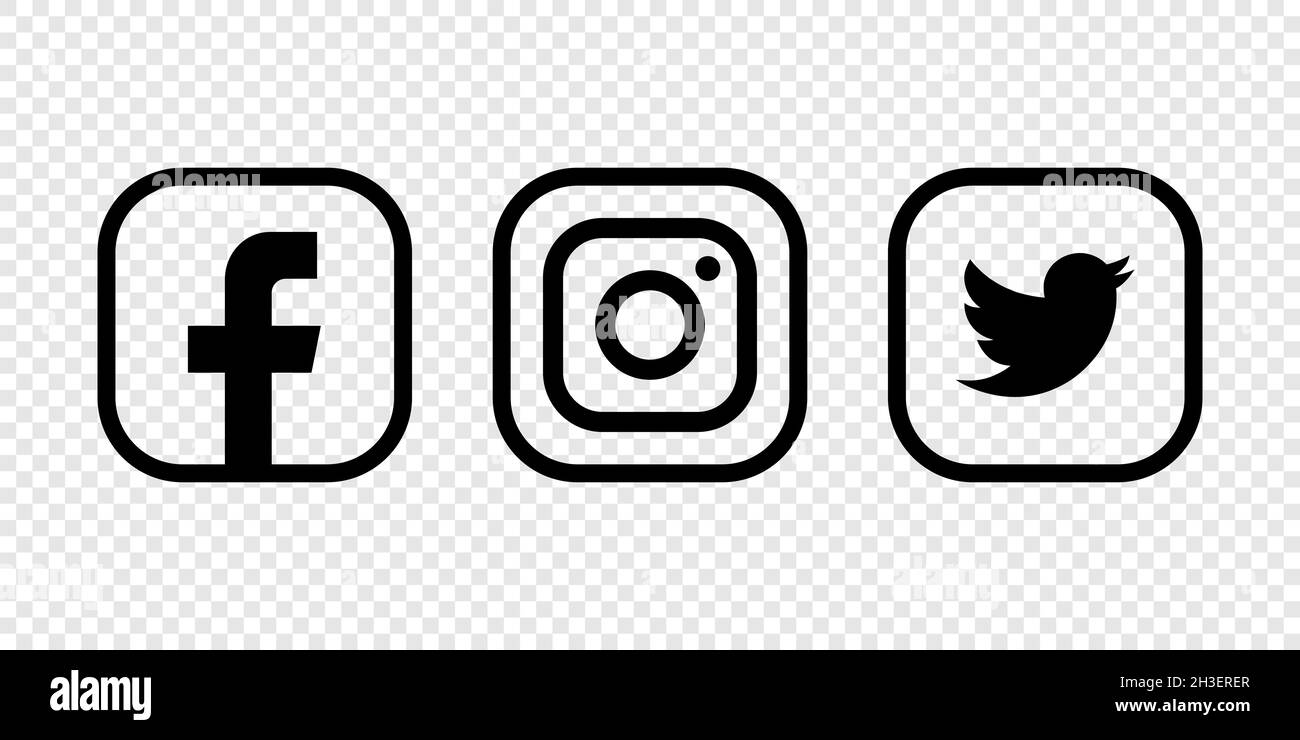 Social-Media-Logo-Symbole isoliert auf transparentem Hintergrund. Redaktionelles Bild. Vinnitsia, Ukraine. 08. Februar 2021. Stock Vektor