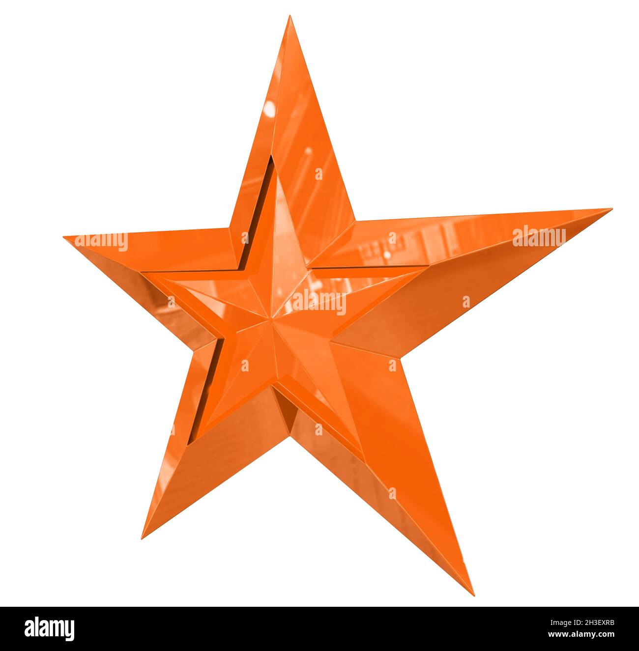 5-Punkt-Stern - Weihnachtsstern - orange einzeln isoliert auf weißem Hintergrund - 3d-Rendering Stockfoto