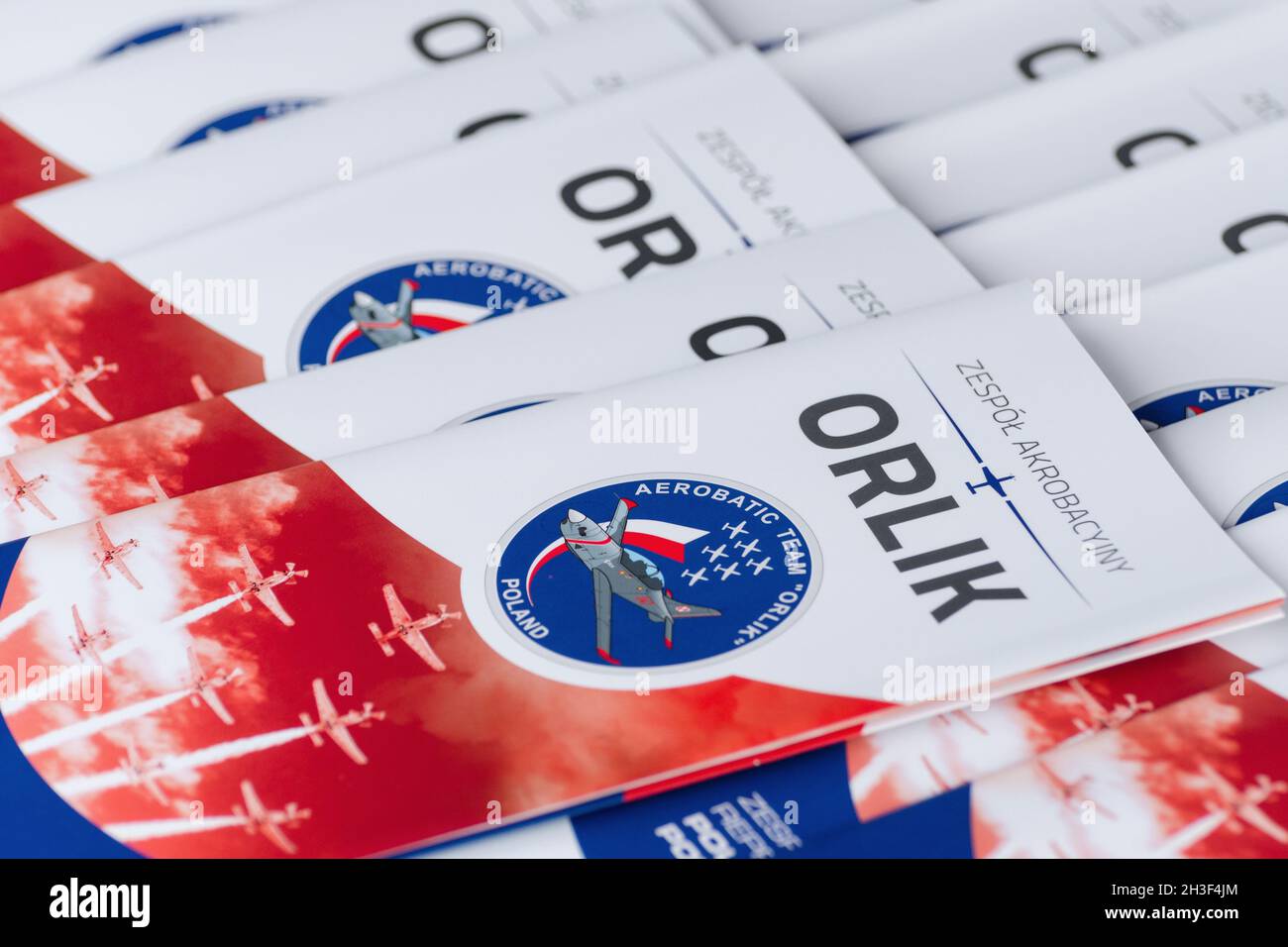 Radom, Polen - 26. Juni 2014: Tag der offenen Tür des Orlik Aerobatic Teams - Broschüren Stockfoto