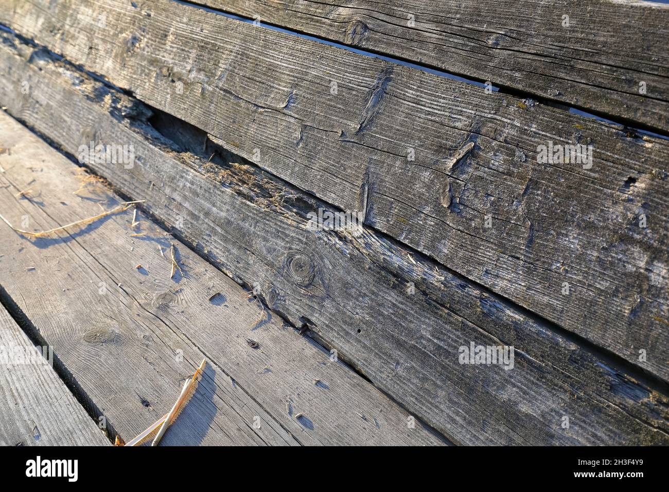 Die alten Bretter, die die Seiten und den Boden des Wagens bilden, schaffen einen Hintergrund der Vergänglichkeit. Die verwitterten Bretter änderten ihre Farbe durch ch Stockfoto
