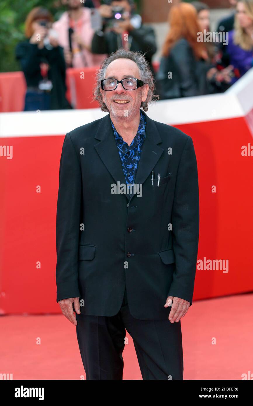 Rom, Italien - 23. Oktober 2021: Der amerikanische Regisseur Tim Burton beim Rome Film Fest 2021. Tim Burton Close Encounter Roter Teppich. Stockfoto