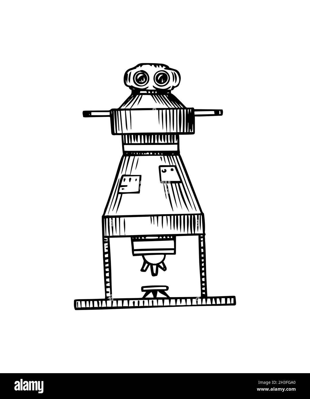 Konzept der künstlichen Intelligenz. Roboter im Vintage-Stil. Replicant oder Android. Handgezeichnete Zukunftstechnologie. Einfarbige Skizze Mit Gravur. Stock Vektor