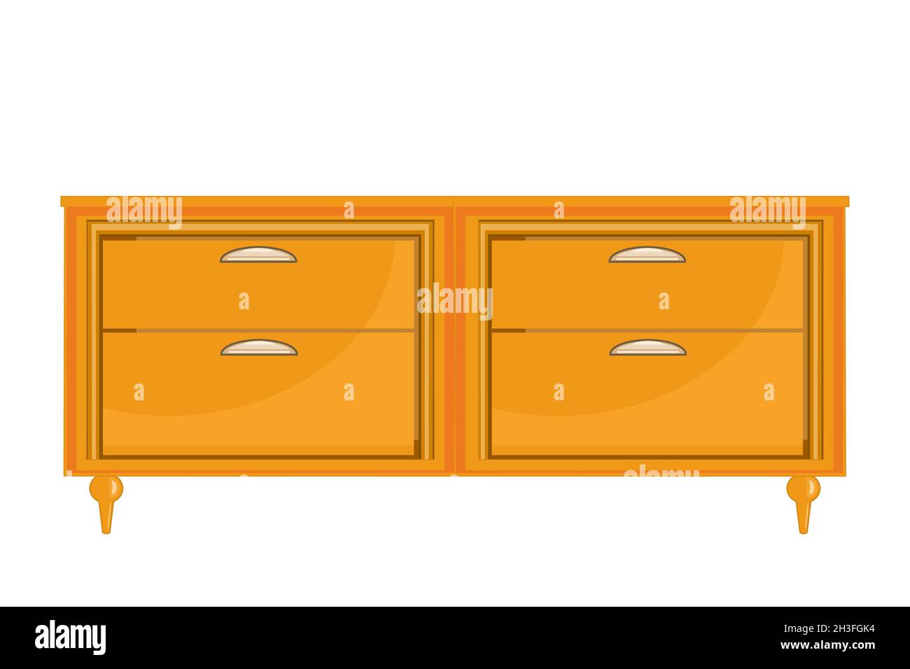 Brust der Schublade isoliert auf weißem Hintergrund.Braune hölzerne Kommode auf kleinen Beinen.Vintage Kommode oder Nachttisch für Schlafzimmer und Wohnzimmer.Vektor Stock Vektor