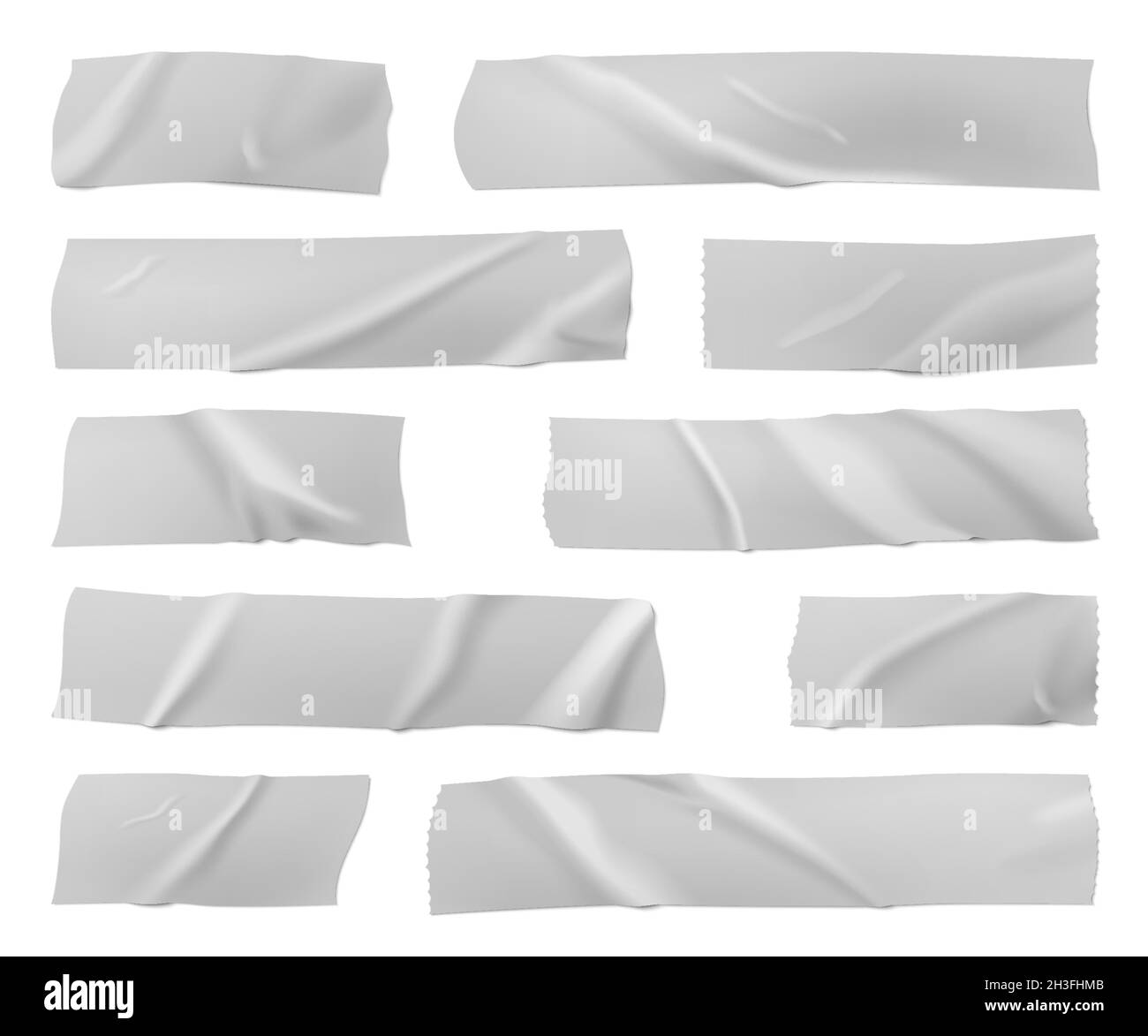 Weiße Klebestreifen, zerrissene klebrige Papieretiketten isoliert auf  transparentem Hintergrund. Leere Scotch-Streifen, gerissene rechteckige  Aufkleber mit Falten, Vektor-realistisches Set Stock-Vektorgrafik - Alamy