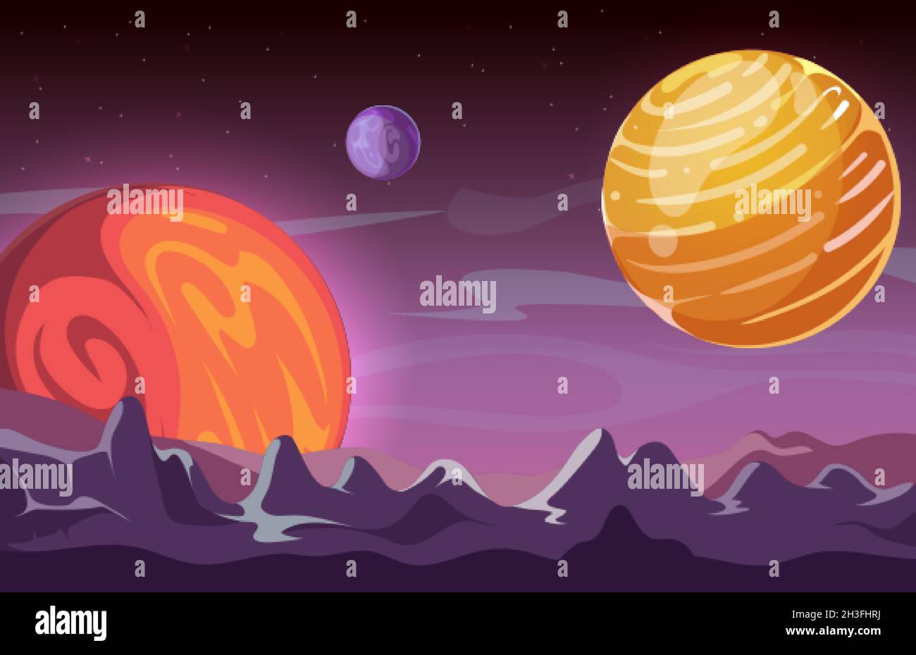 Hintergrund des Universums. Cartoon-Raum, Planeten im Kosmos. Spielort, mars oder mystische Welt Vektor Illustration Stock Vektor