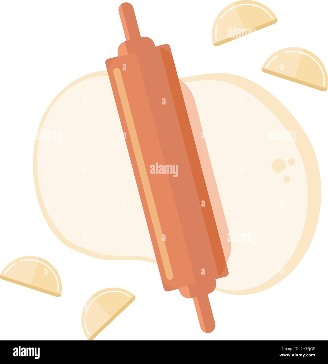 Knödel kochen. Chinesisch-koreanische oder japanische Küche Kochprozess. Beliebte asiatische Lebensmittelzubereitung, Teig wird mit Nudelvektor ausgerollt Stock Vektor