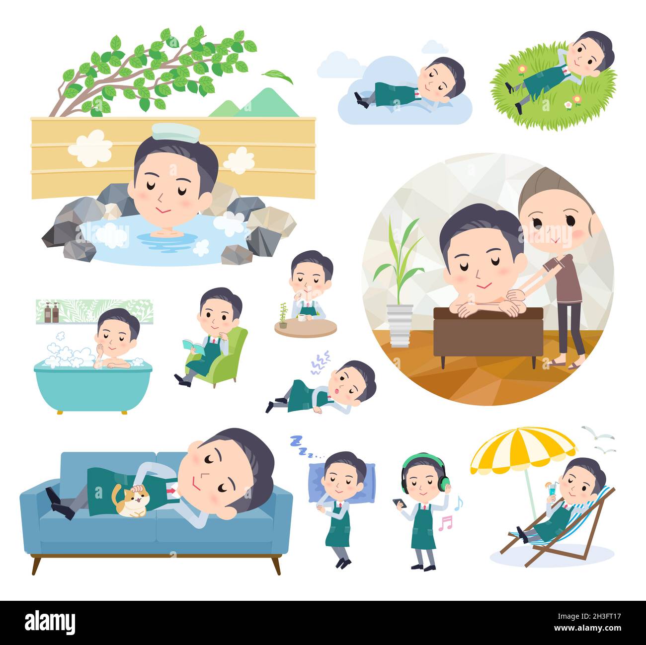 Eine Reihe von Supermarket Mitarbeiter Mann über entspannend.IT ist Vektor-Kunst so einfach zu bearbeiten. Stock Vektor