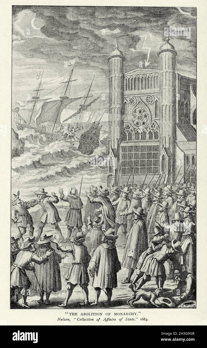 Die Abschaffung der Monarchie, englische Illustration aus dem 17. Jahrhundert Stockfoto