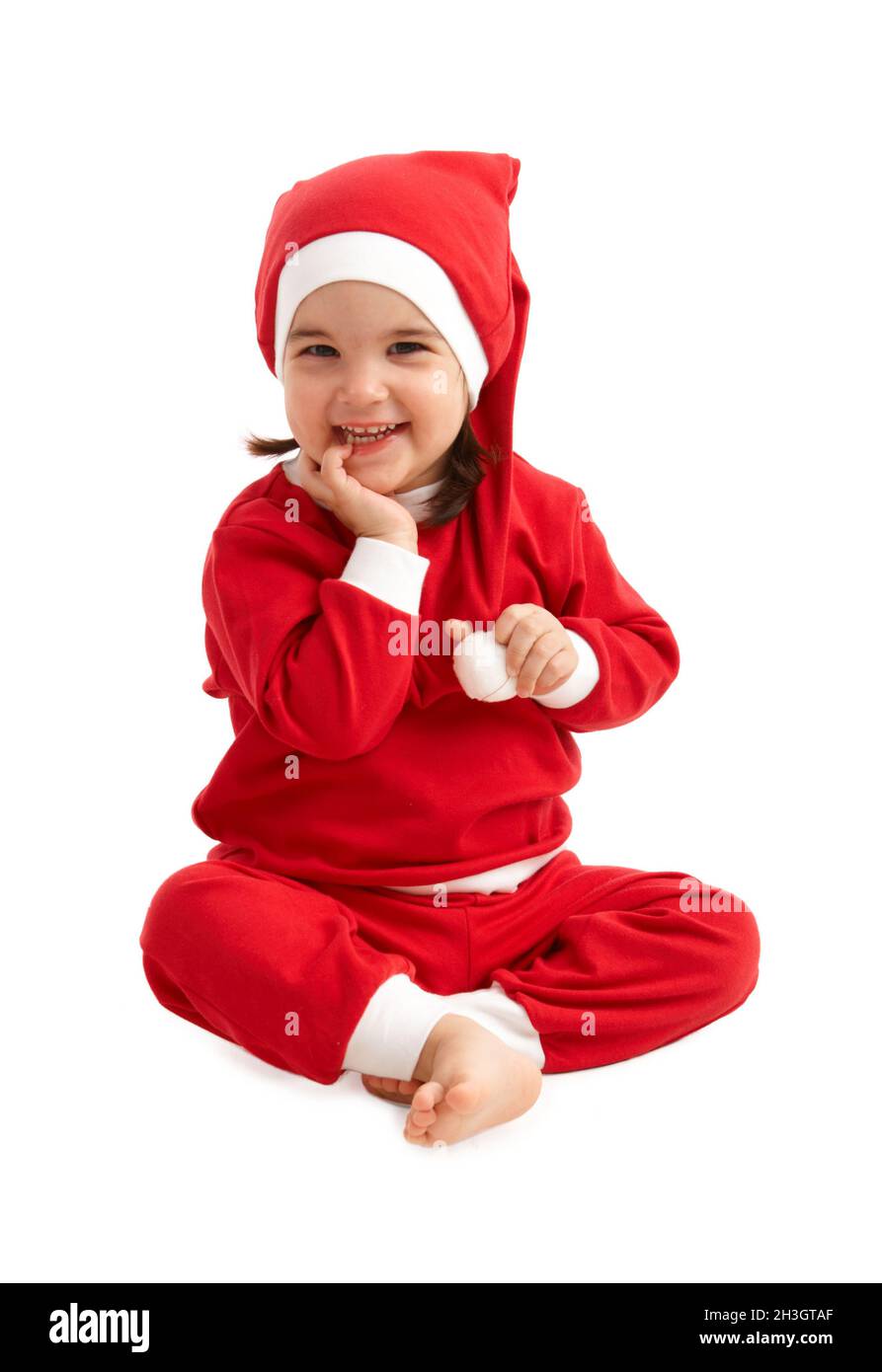 Glückliches Mädchen im weihnachtsmann Kostüm Stockfoto