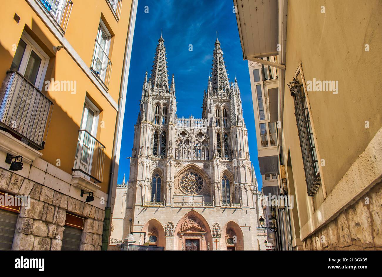 Panoramablick auf die Kathedrale von Burgos in Spanien Stockfoto