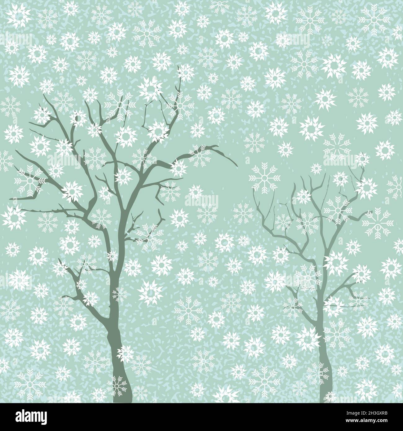 Bäume mit Schneeflocken Stockfoto