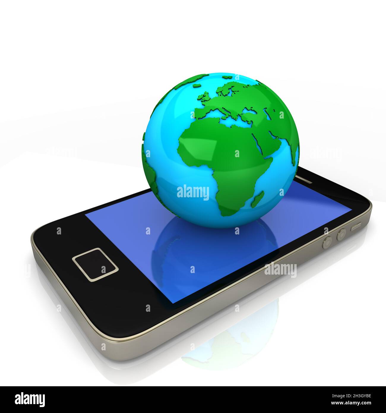 Smartphone Blue Green Globe Stockfoto